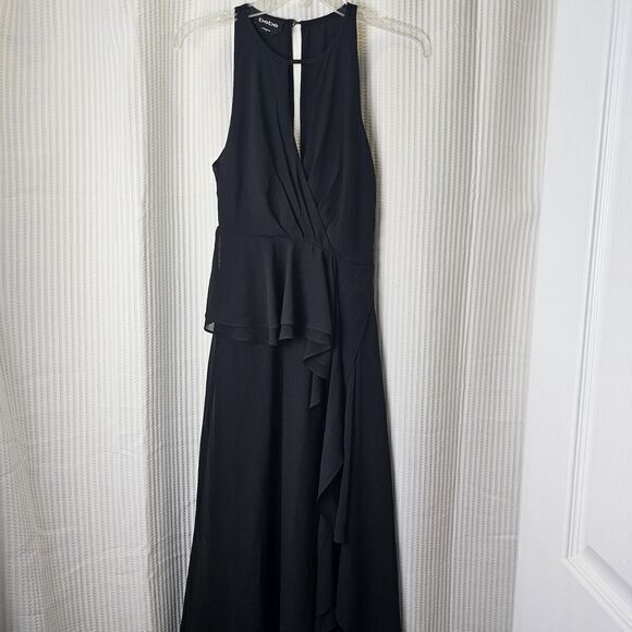 BEBE Black Tiered Dress Size 00 Halter Neck Chiffon Lined Cocktails Dinner Party - Picture 2 of 14
